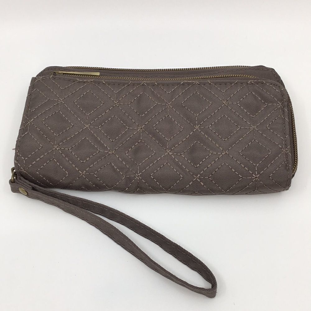 Travelon Taupe Gray Fabric Nylon Zip Inner Pocket Wristlet Wallet Accordion